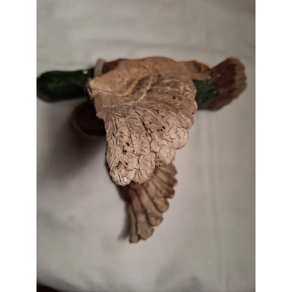 Vintage Mallard Duck Flying Ornament Crackle Style Finish Cabin Decor Head Moves